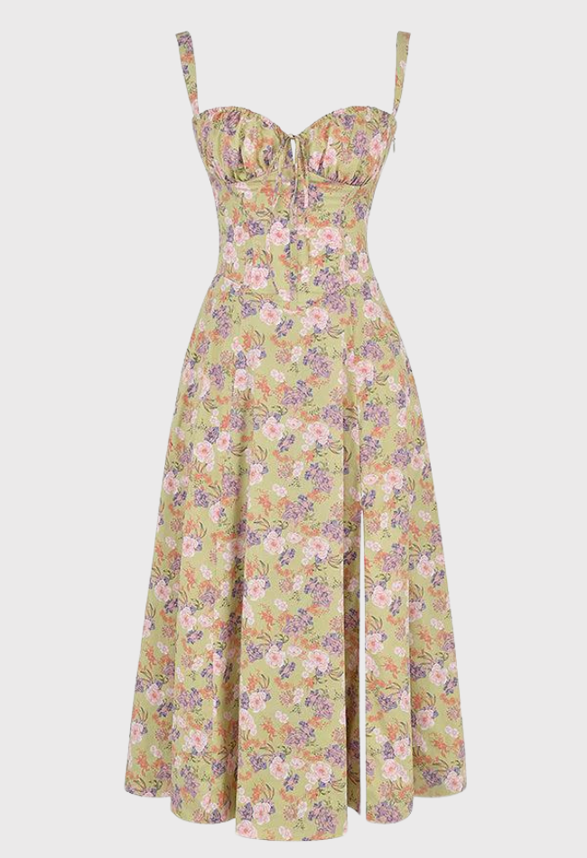Corset Dress - Sleeveless - Slit - Midi Dress - Summer Dress-Fashion Nora