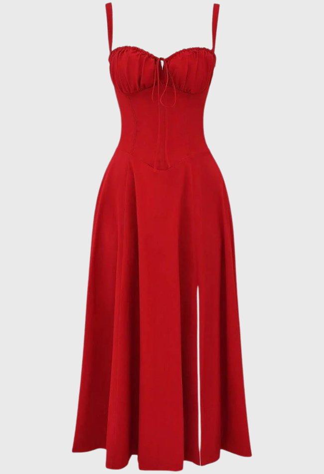 Corset Dress - Sleeveless - Slit - Midi Dress - Summer Dress-Fashion Nora