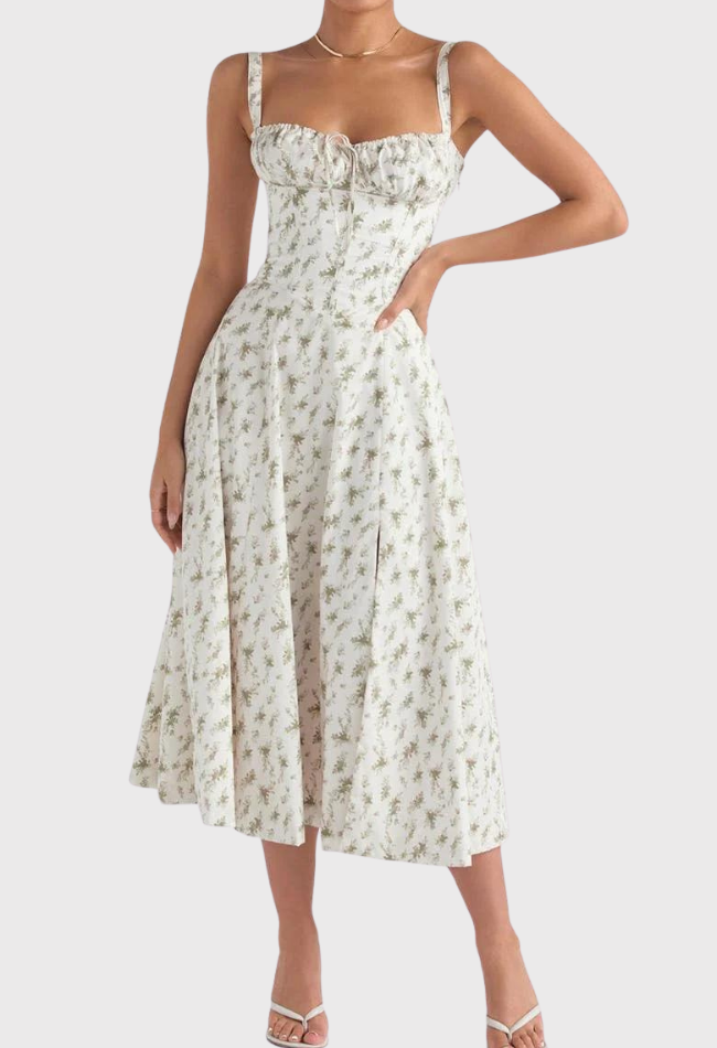 Corset Dress - Sleeveless - Slit - Midi Dress - Summer Dress-Fashion Nora