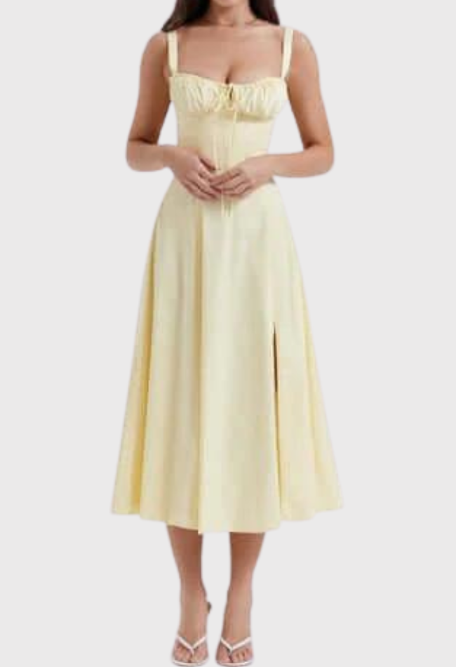 Corset Dress - Sleeveless - Slit - Midi Dress - Summer Dress-Fashion Nora