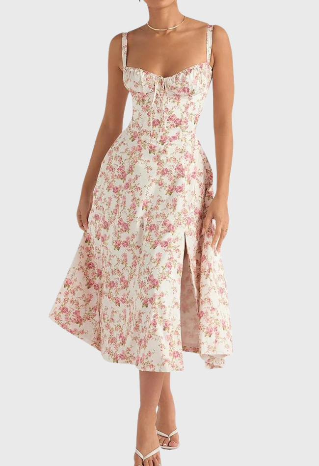 Corset Dress - Sleeveless - Slit - Midi Dress - Summer Dress-Fashion Nora