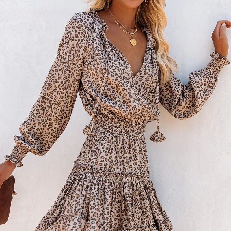 Daphne - Leopard Print Mini Dress-Fashion Nora