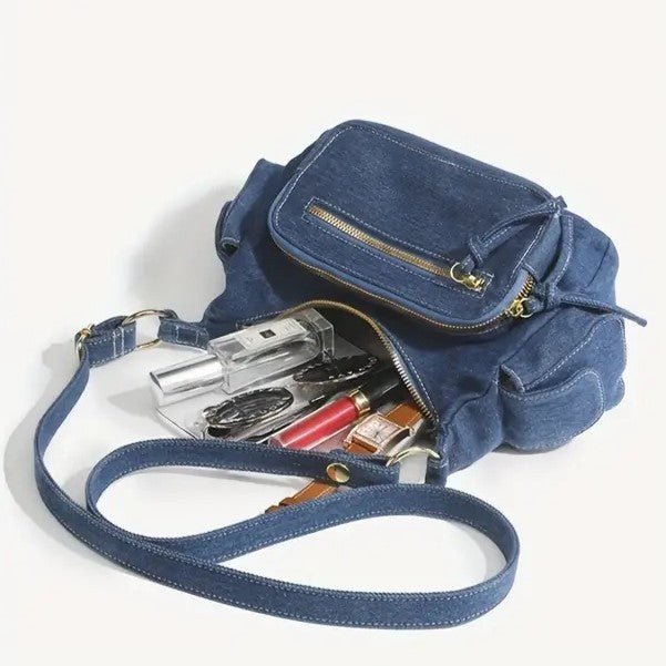 Denim Bag | Adjustable Strap | Pockets | Crossbody Bag | Small Bag-Fashion Nora