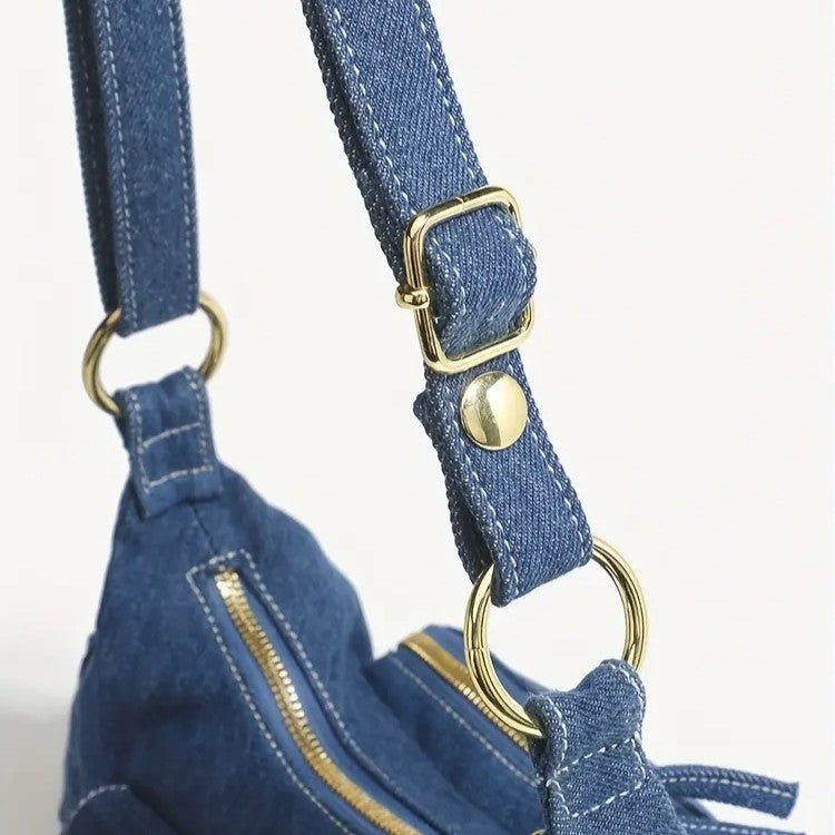 Denim Bag | Adjustable Strap | Pockets | Crossbody Bag | Small Bag-Fashion Nora