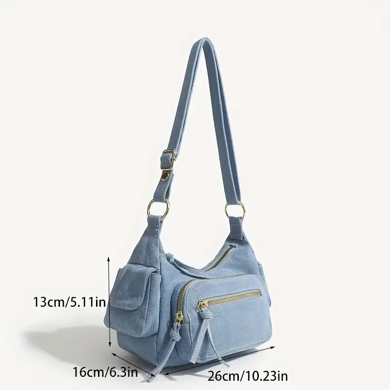 Denim Bag | Adjustable Strap | Pockets | Crossbody Bag | Small Bag-Fashion Nora