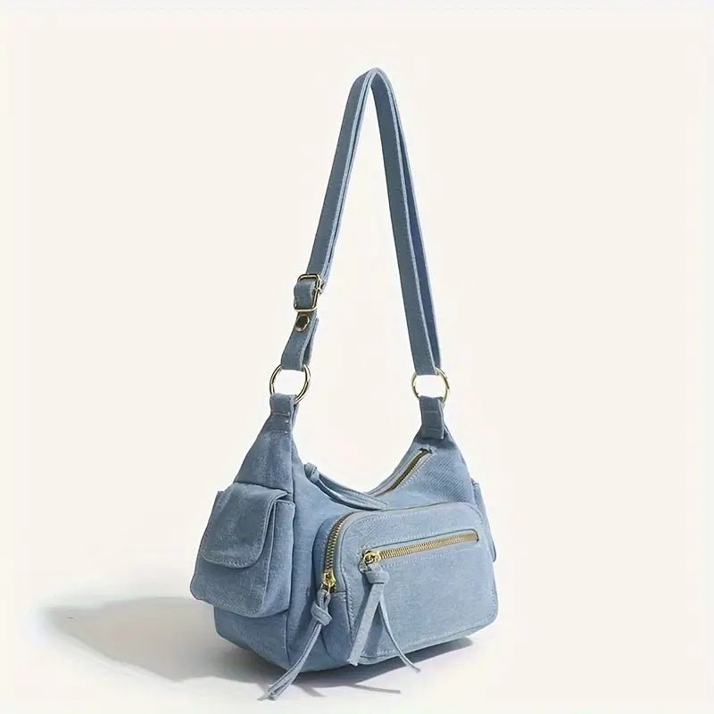 Denim Bag | Adjustable Strap | Pockets | Crossbody Bag | Small Bag-Fashion Nora