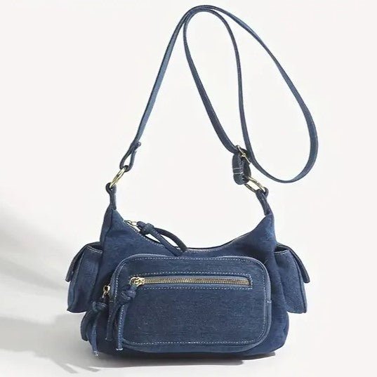 Denim Bag | Adjustable Strap | Pockets | Crossbody Bag | Small Bag-Fashion Nora