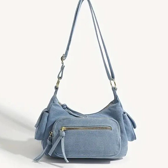 Denim Bag | Adjustable Strap | Pockets | Crossbody Bag | Small Bag-Fashion Nora