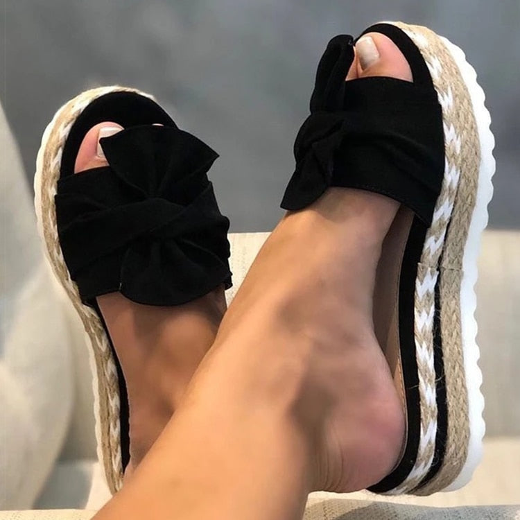 Espadrilles - Slip-On - Bow Tie - Platform Slippers - Women's Sandals-Fashion Nora