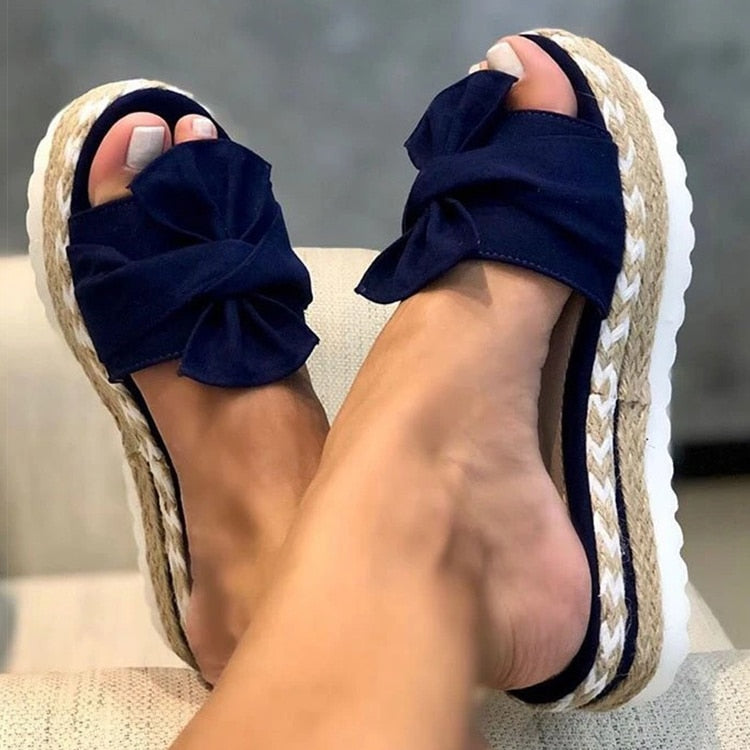 Espadrilles - Slip-On - Bow Tie - Platform Slippers - Women's Sandals-Fashion Nora