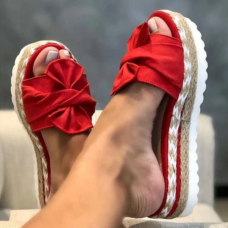 Espadrilles - Slip-On - Bow Tie - Platform Slippers - Women's Sandals-Fashion Nora