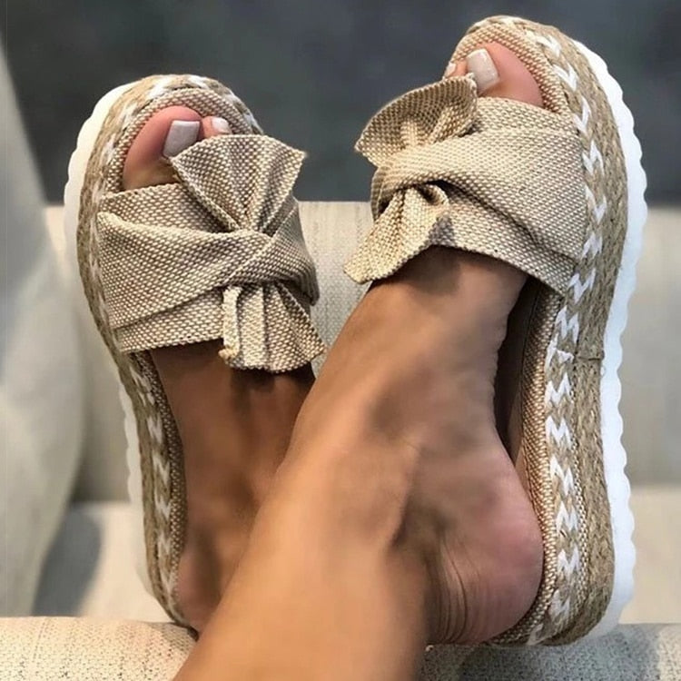 Espadrilles - Slip-On - Bow Tie - Platform Slippers - Women's Sandals-Fashion Nora