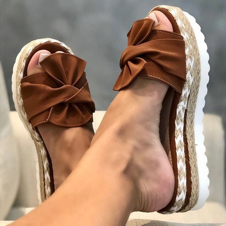 Espadrilles - Slip-On - Bow Tie - Platform Slippers - Women's Sandals-Fashion Nora