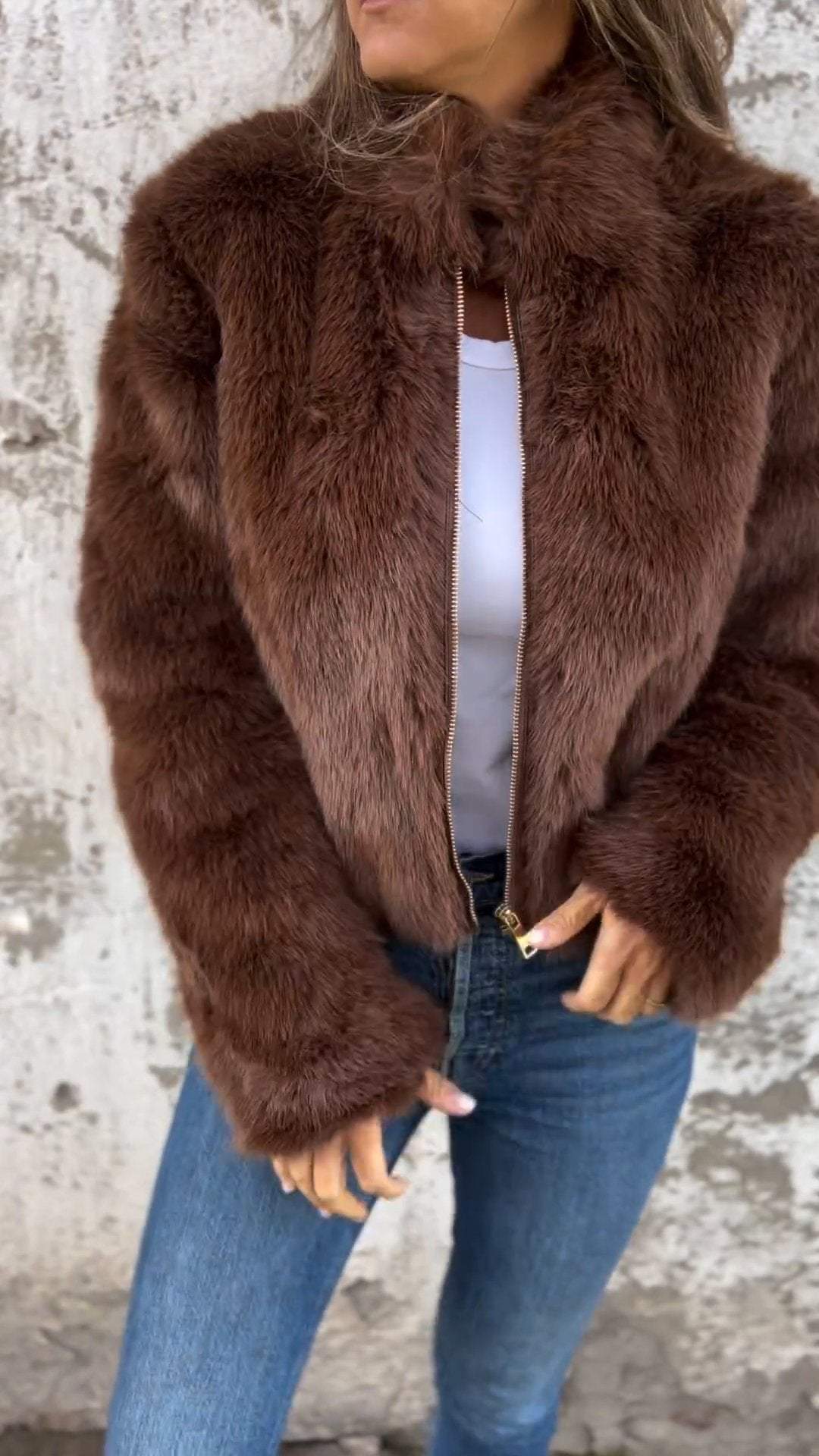 Fake Fur Jacket | Fluffy | Zip-Up | Faux Fur Coat | Women's Jackets-Fashion Nora
