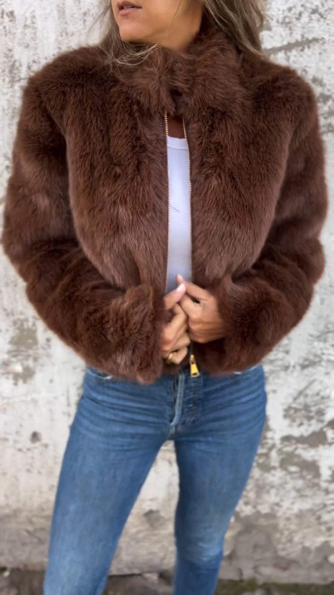 Fake Fur Jacket | Fluffy | Zip-Up | Faux Fur Coat | Women's Jackets-Fashion Nora