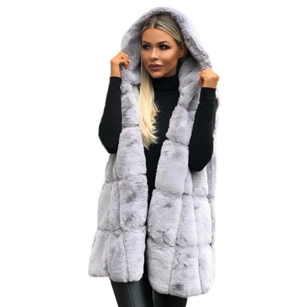 Faux Fur Gilet - Women's Hooded Sleeveless Winter Vest Bodywarmer-Fashion Nora