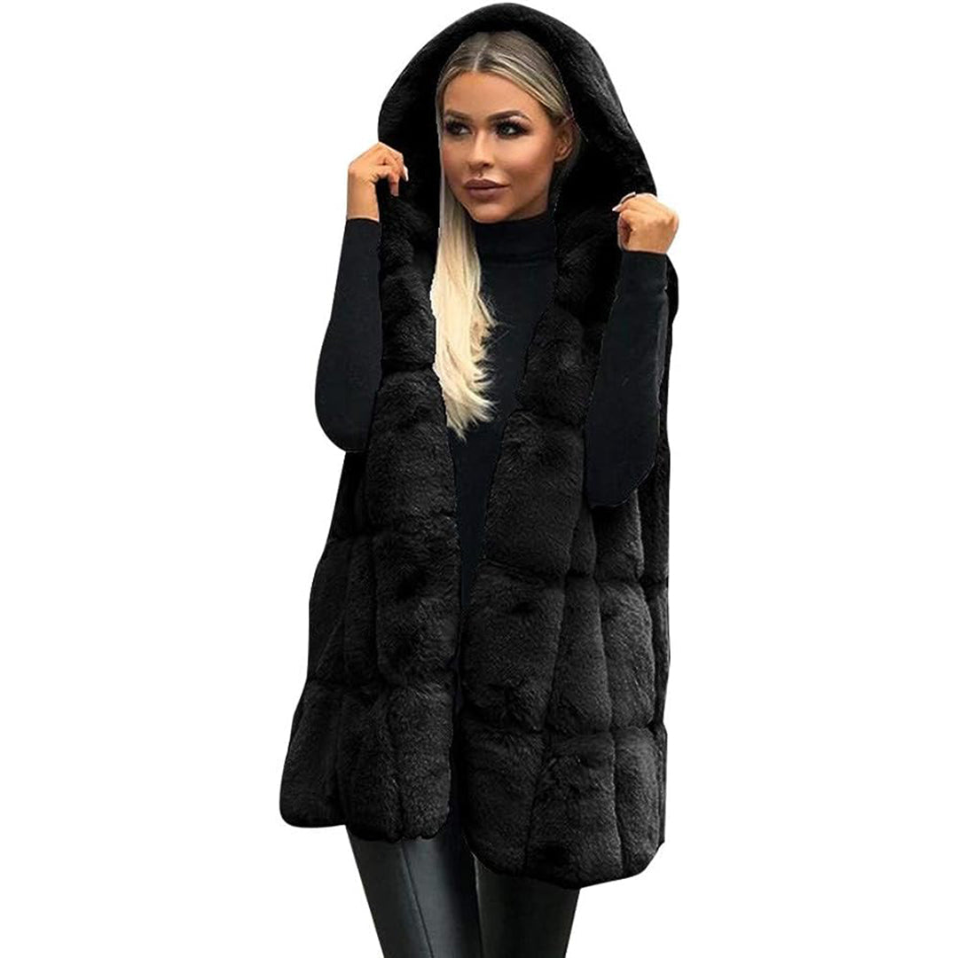 Faux Fur Gilet - Women's Hooded Sleeveless Winter Vest Bodywarmer-Fashion Nora