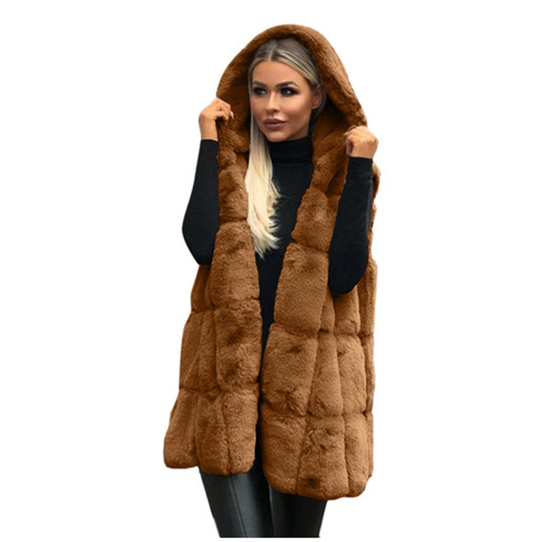Faux Fur Gilet - Women's Hooded Sleeveless Winter Vest Bodywarmer-Fashion Nora