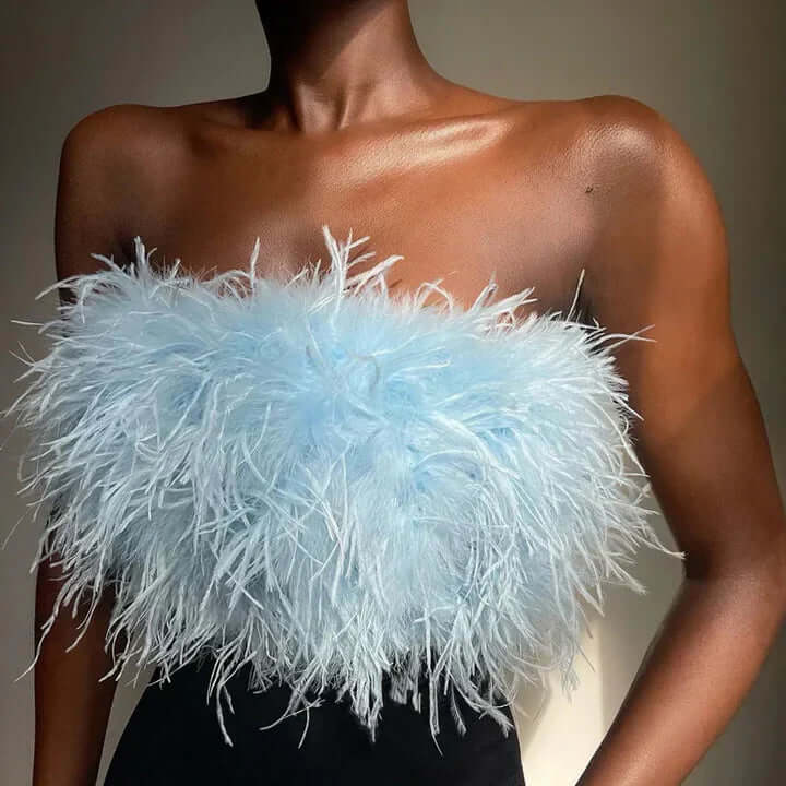Feather Top - Bandeau - Party - Strapless Top - Crop Top-Fashion Nora