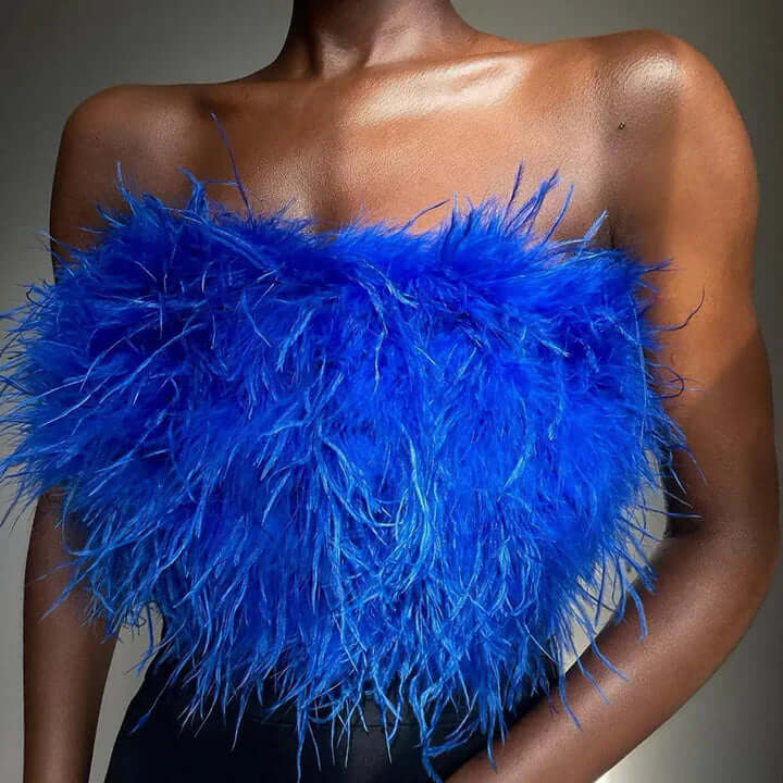 Feather Top - Bandeau - Party - Strapless Top - Crop Top-Fashion Nora