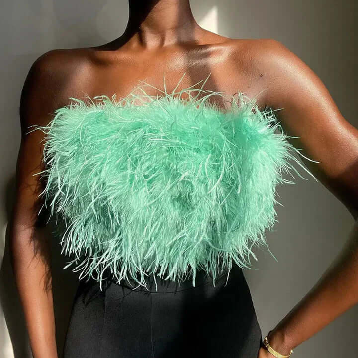 Feather Top - Bandeau - Party - Strapless Top - Crop Top-Fashion Nora