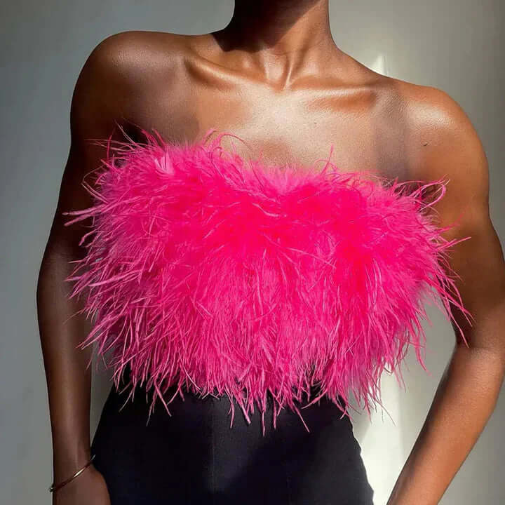 Feather Top - Bandeau - Party - Strapless Top - Crop Top-Fashion Nora