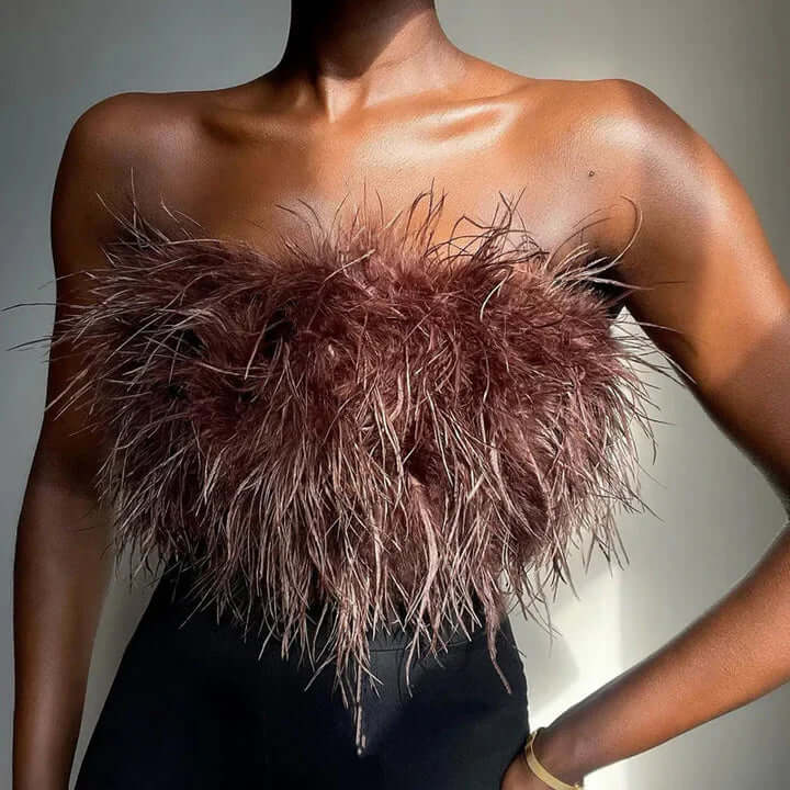 Feather Top - Bandeau - Party - Strapless Top - Crop Top-Fashion Nora