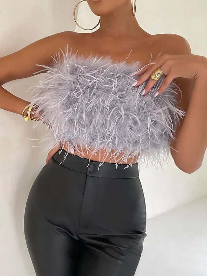 Feather Top - Bandeau - Party - Strapless Top - Crop Top-Fashion Nora