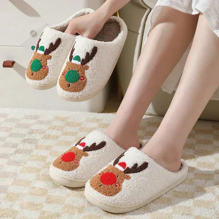 Festive Reindeer Indoor Slippers-Fashion Nora
