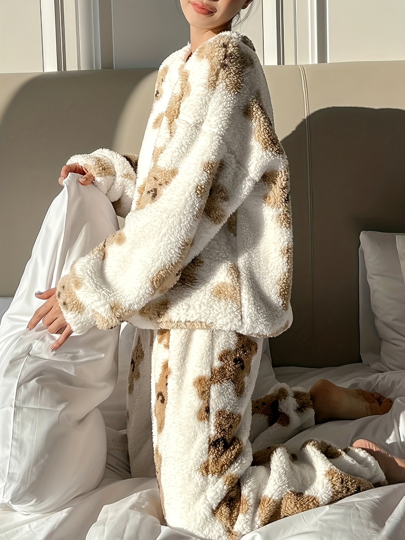 Fleece Pajama - Teddy Bear - Long Sleeve - Fluffy Pajamas - Winter Pajamas for Women-Fashion Nora
