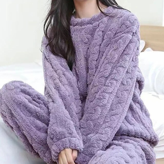 Fleece Pajama - Warm - Two-Piece - Winter Pajama - Women's Loungewear-Fashion Nora