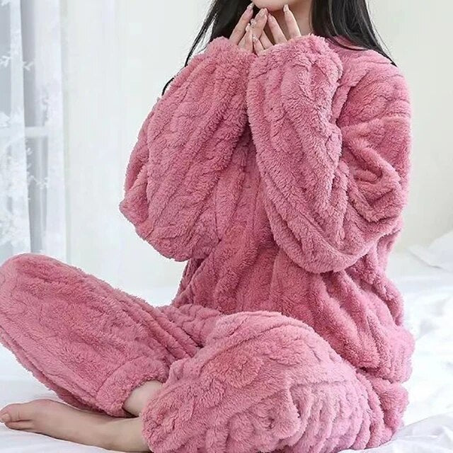 Fleece Pajama - Warm - Two-Piece - Winter Pajama - Women's Loungewear-Fashion Nora