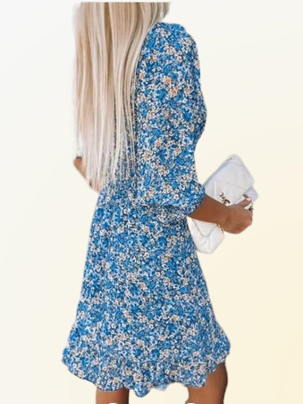 Floral Dress - V-Neck - Shirred Waist - Mini Dress - Summer Dress-Fashion Nora