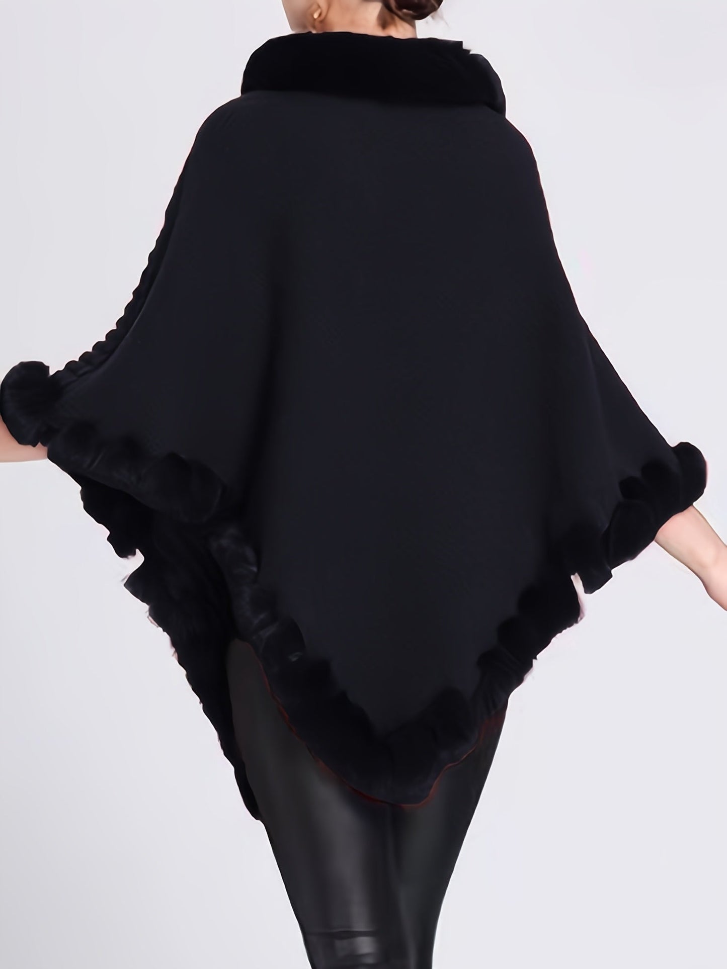 Fur Poncho - Stylish - Faux Fur - Knitted Poncho - Women's Clothing-Fashion Nora