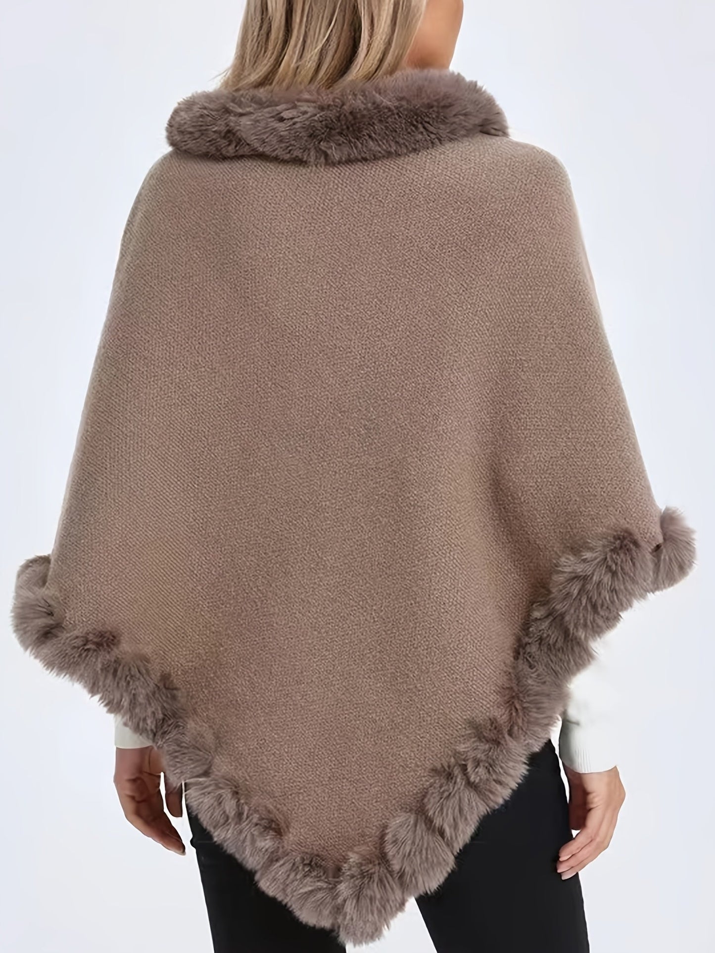 Fur Poncho - Stylish - Faux Fur - Knitted Poncho - Women's Clothing-Fashion Nora