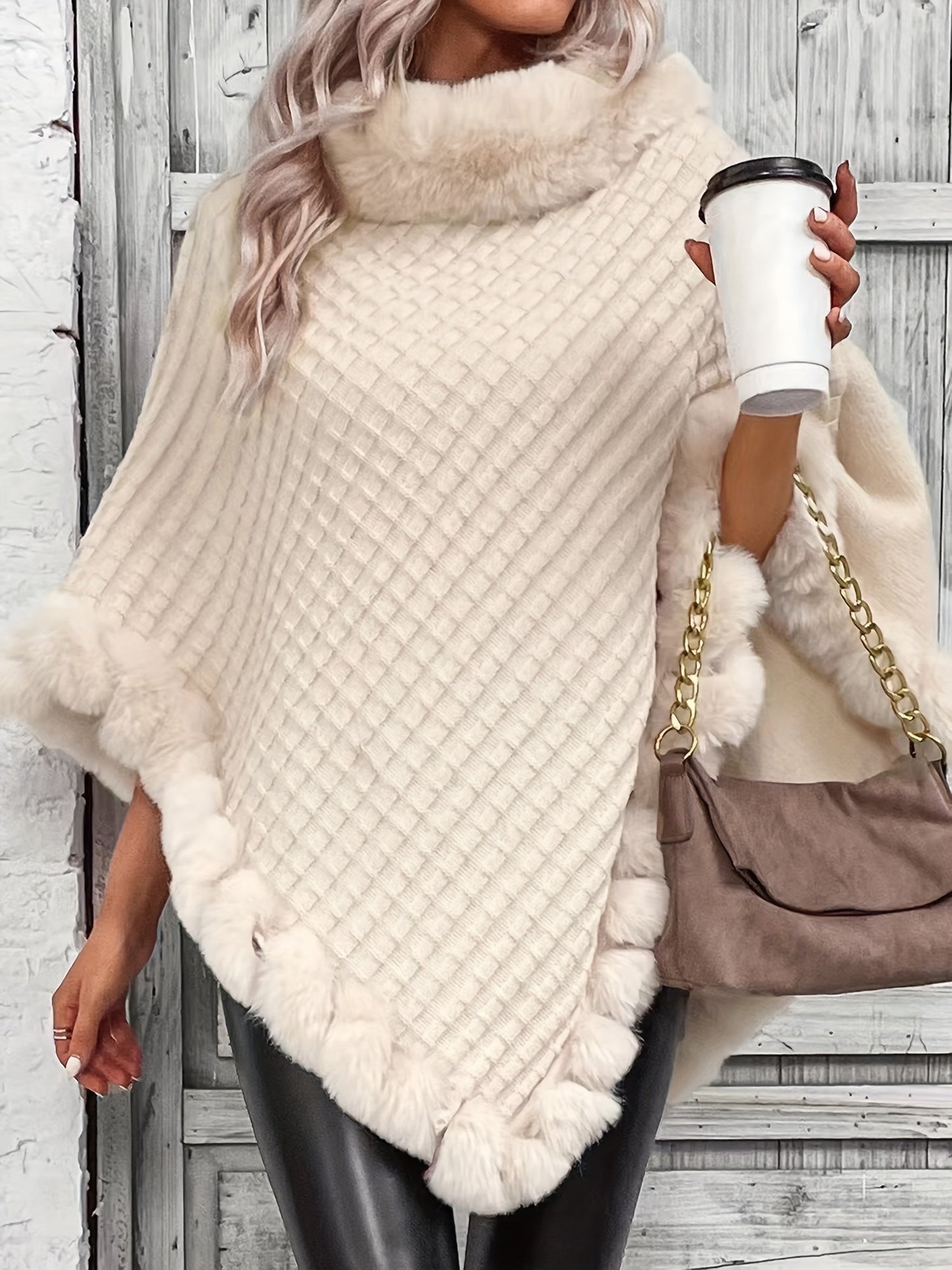 Fur Poncho - Stylish - Faux Fur - Knitted Poncho - Women's Clothing-Fashion Nora