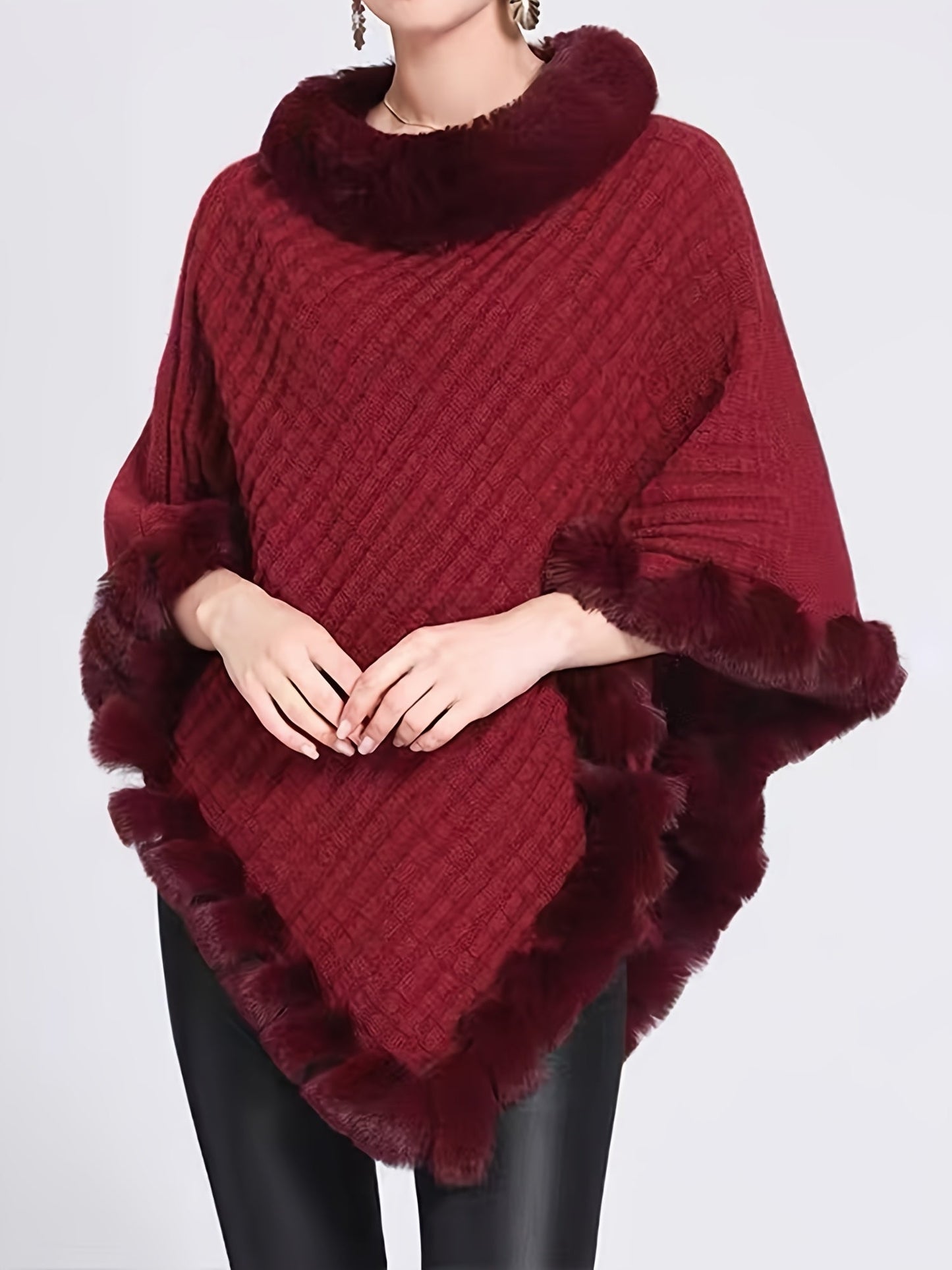 Fur Poncho - Stylish - Faux Fur - Knitted Poncho - Women's Clothing-Fashion Nora