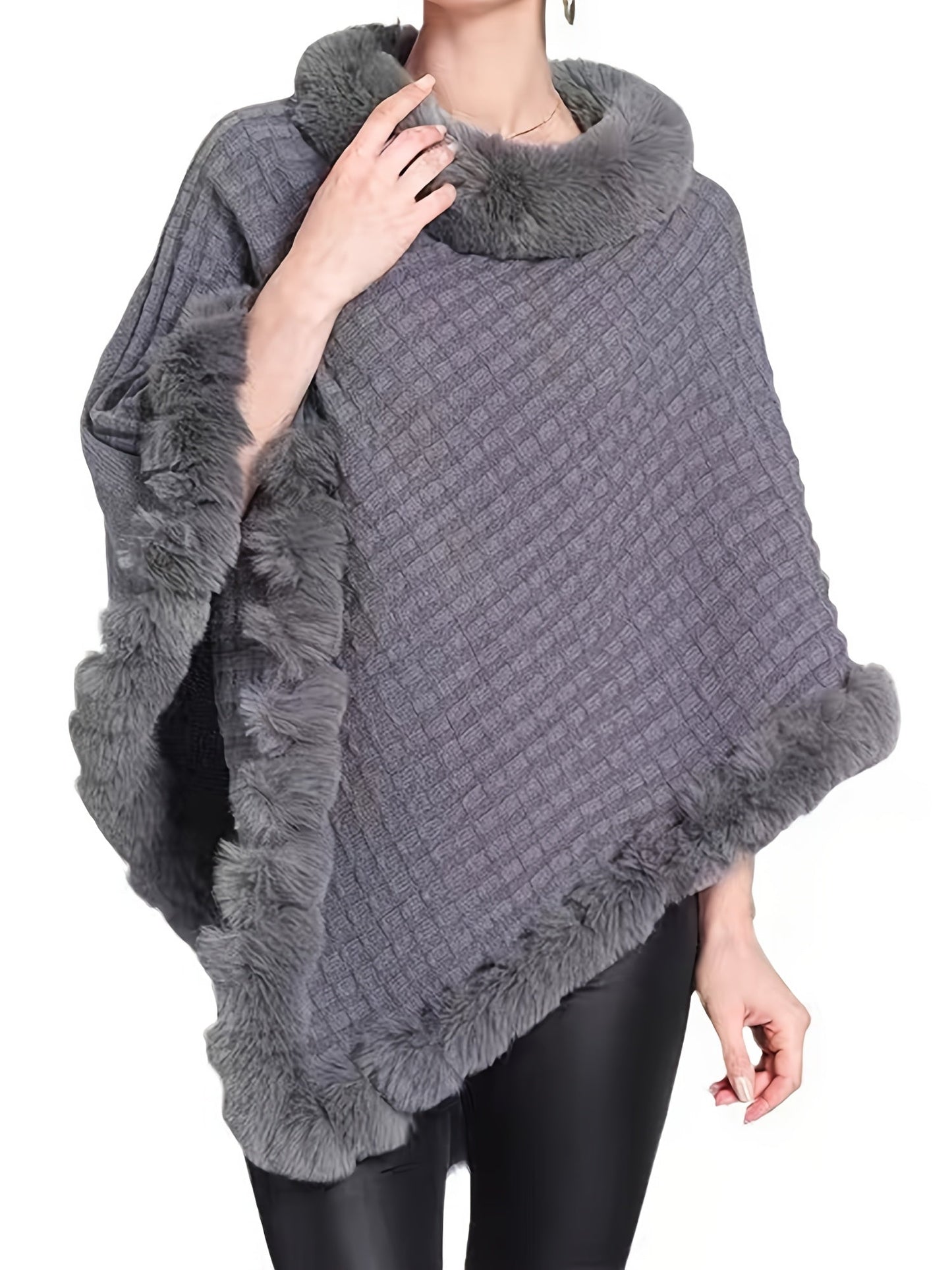 Fur Poncho - Stylish - Faux Fur - Knitted Poncho - Women's Clothing-Fashion Nora