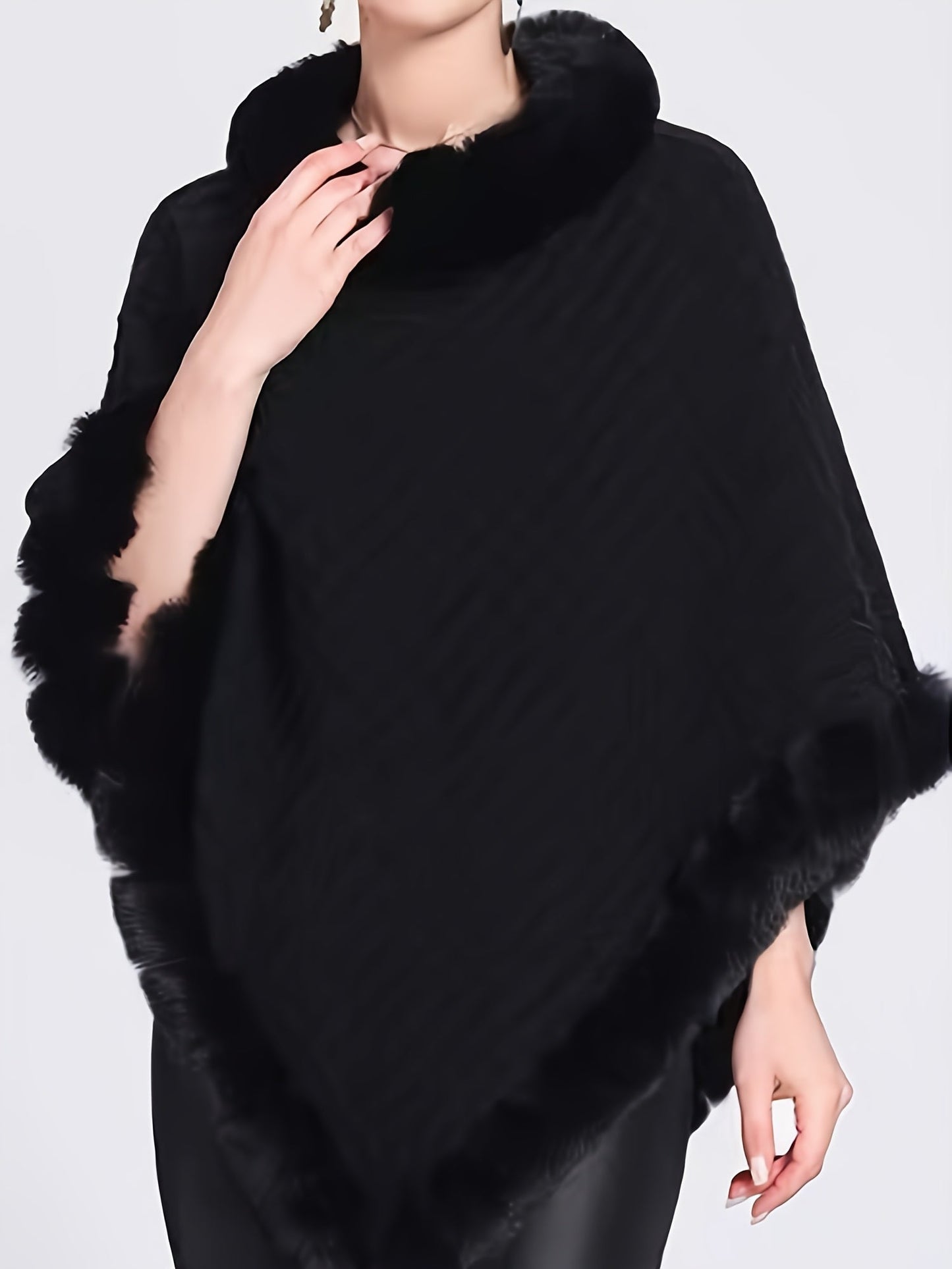 Fur Poncho - Stylish - Faux Fur - Knitted Poncho - Women's Clothing-Fashion Nora