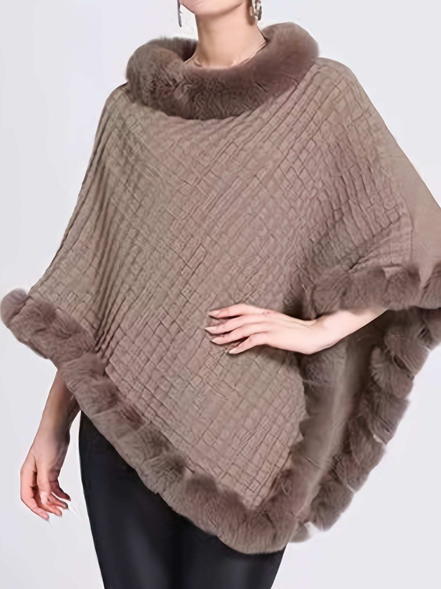 Fur Poncho - Stylish - Faux Fur - Knitted Poncho - Women's Clothing-Fashion Nora