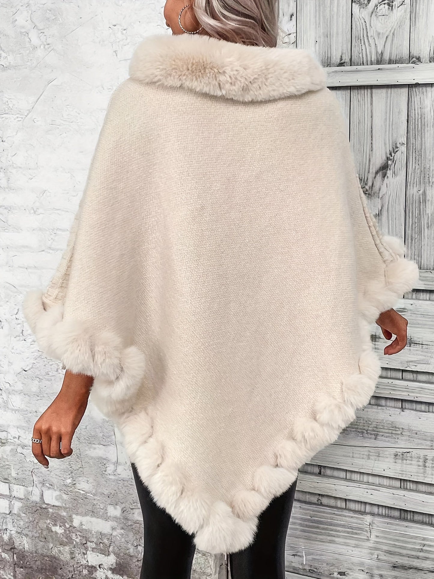 Fur Poncho - Stylish - Faux Fur - Knitted Poncho - Women's Clothing-Fashion Nora
