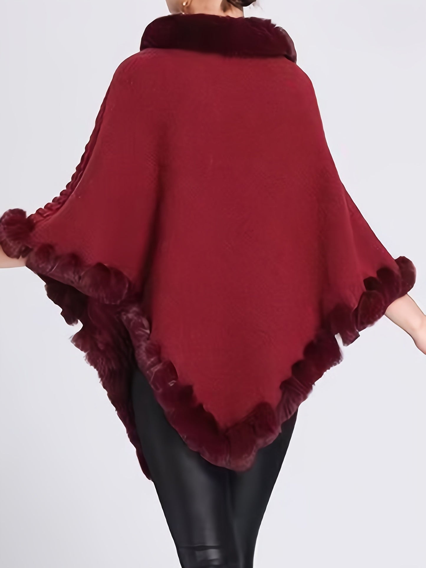 Fur Poncho - Stylish - Faux Fur - Knitted Poncho - Women's Clothing-Fashion Nora