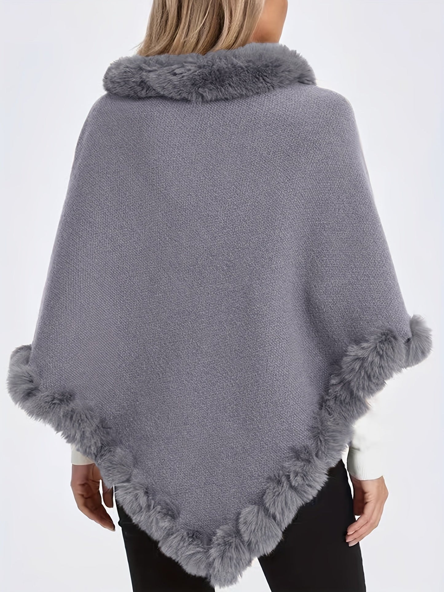 Fur Poncho - Stylish - Faux Fur - Knitted Poncho - Women's Clothing-Fashion Nora
