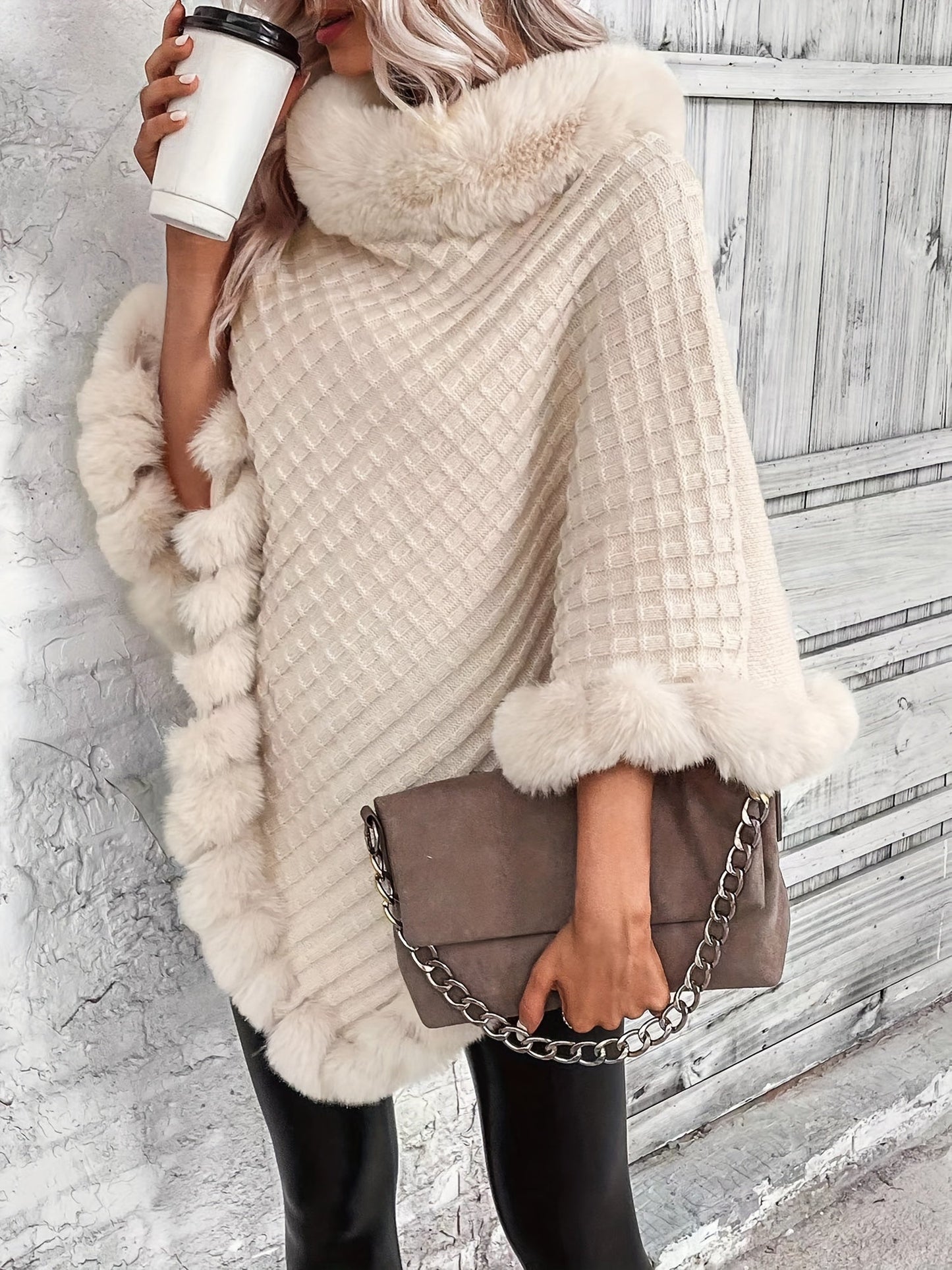 Fur Poncho - Stylish - Faux Fur - Knitted Poncho - Women's Clothing-Fashion Nora