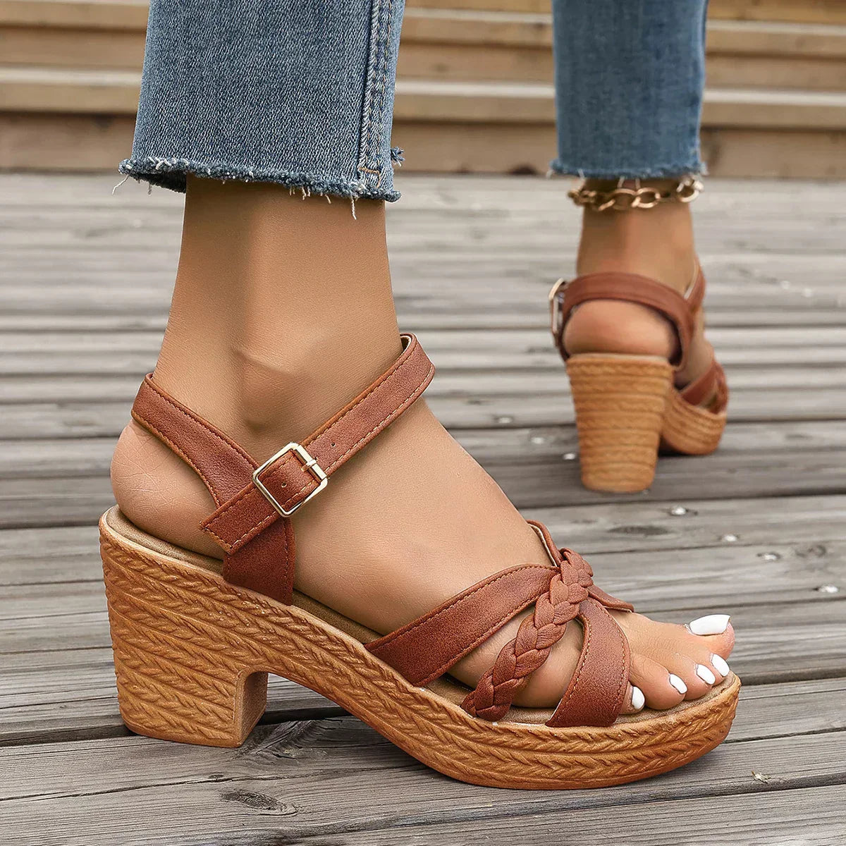 Heeled Sandals - Block Heel - Ankle Strap - Orthopedic Sandals - Shoes for Summer-Fashion Nora