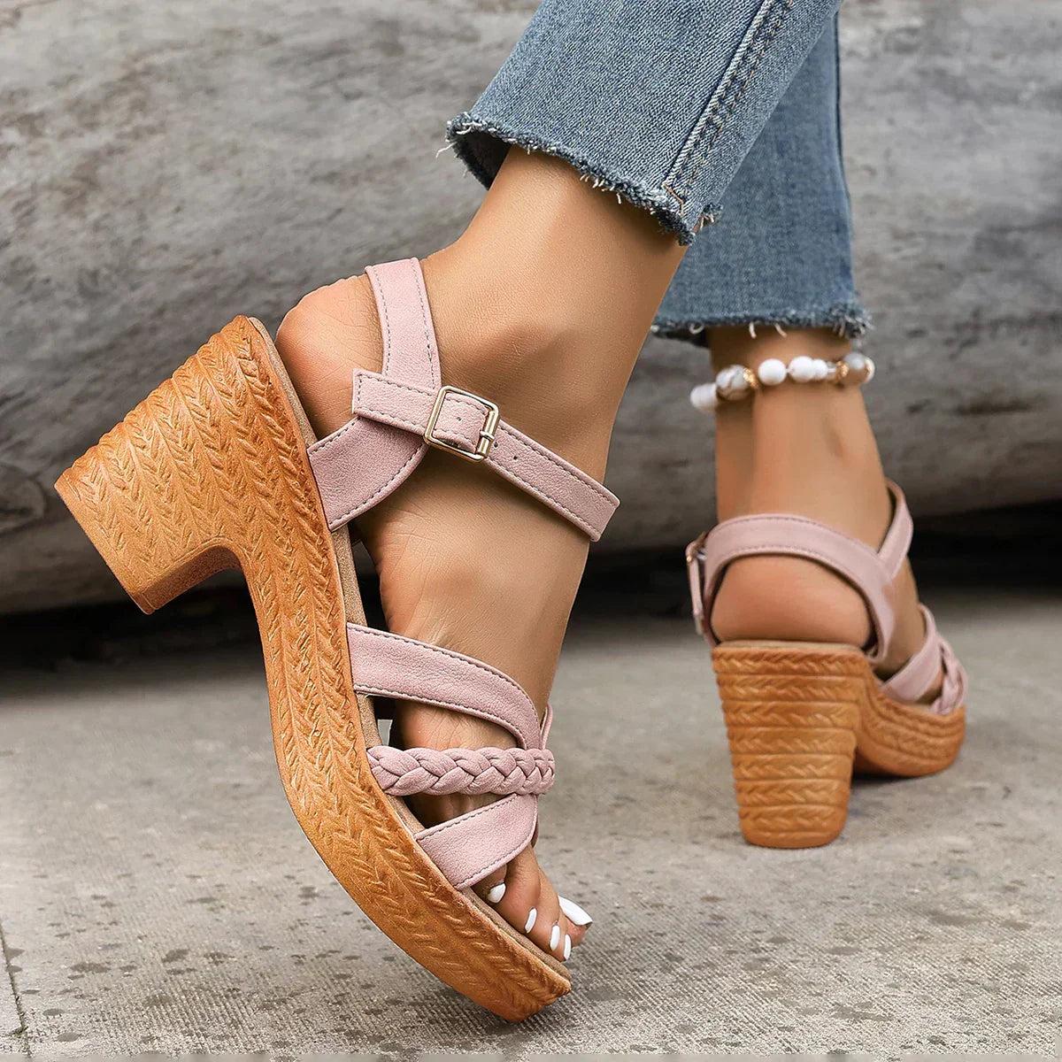 Heeled Sandals - Block Heel - Ankle Strap - Orthopedic Sandals - Shoes for Summer-Fashion Nora