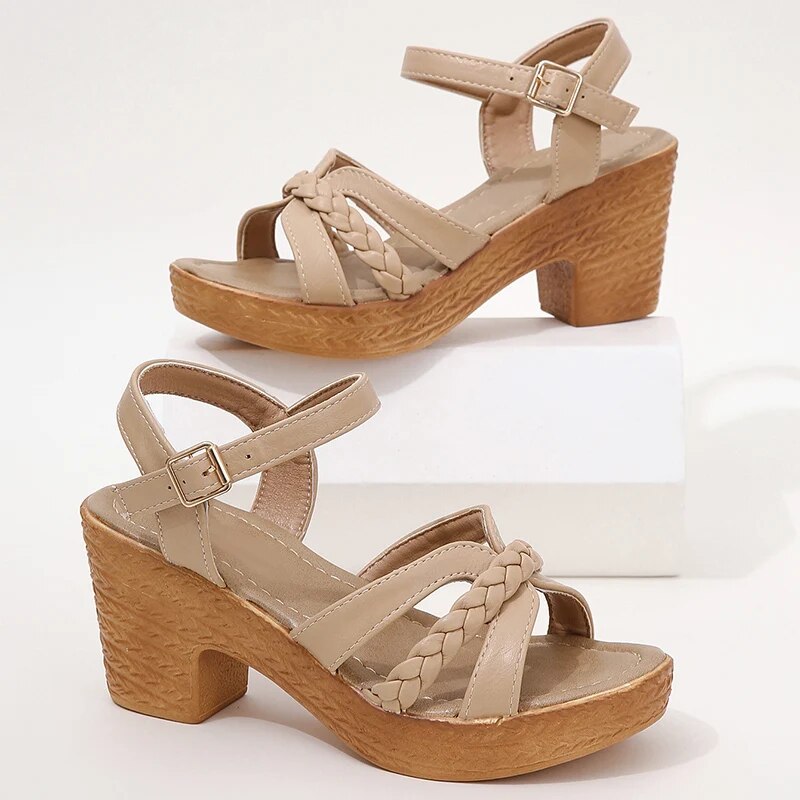Heeled Sandals - Women's Open Toe Ankle Strap Platform Sandals-Fashion Nora