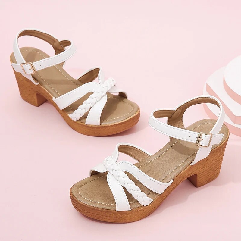 Heeled Sandals - Women's Open Toe Ankle Strap Platform Sandals-Fashion Nora