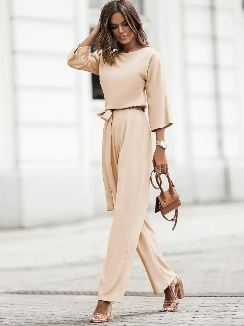 Jumpsuit | Long Sleeve | Belt | Elegant Jumpsuit | Jumpsuit for Women-Fashion Nora