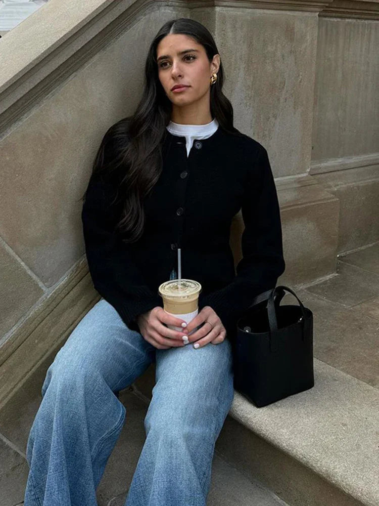 Knit Cardigan | Long Sleeve | Pockets | Button-Up Cardigan | Women's Clothing-Fashion Nora